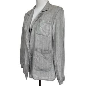 Sibel Saral Women’s Linen Jacket Blazer Gray Pinstripe Slit Back Pockets Sz M